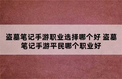 盗墓笔记手游职业选择哪个好 盗墓笔记手游平民哪个职业好